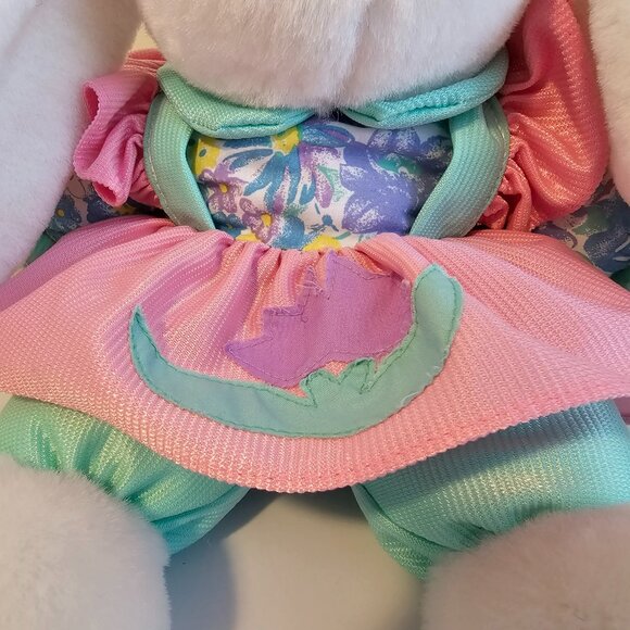 Main Joy Limited Bunny Rabbit Plush Stuffed Animal White Pink Teal Floral Vtg - Picture 5 of 10